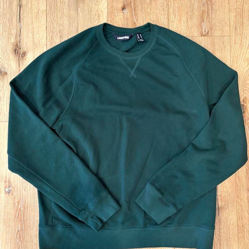 Womens Lands End Green Crewneck Sweatshirt-Size M